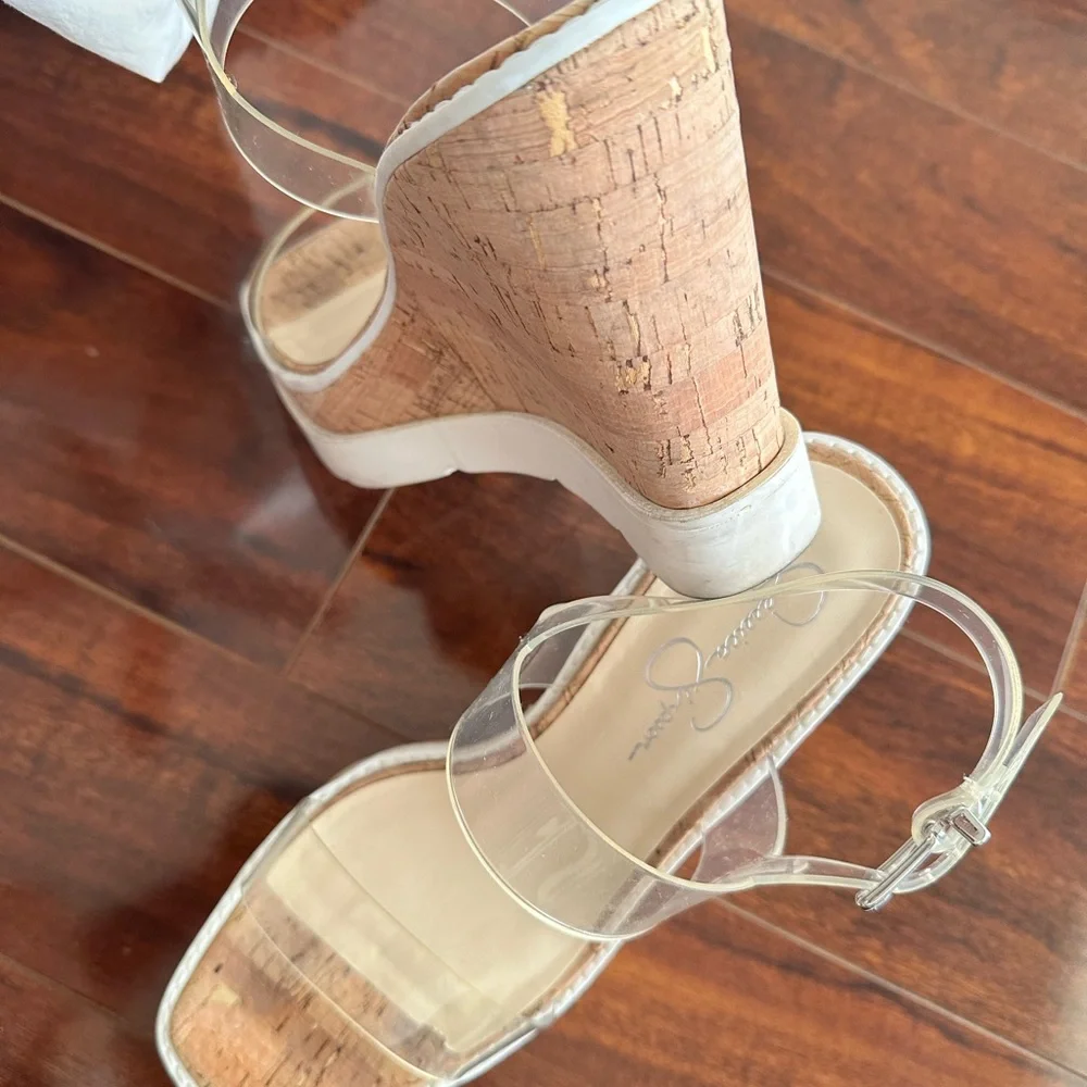 Jessica Simpson Clear Strap Cork Wedge Heels - Picture 3 of 4